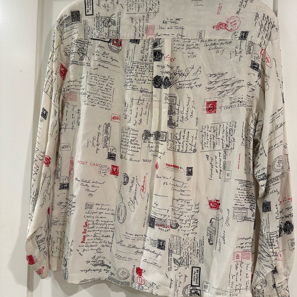 Vintage Postcard Print Evan Picone Blouse - image 2